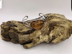 New TGGC Sterling Silver Cognac Amber Cabochon Cuff Bangle 17.86gm