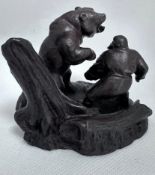 Unique Cast Iron Or Potential Bronze Bear & Hunter Sculpture