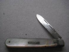George V Mother of Pearl Hafted Silver Bladed Fruit Knife