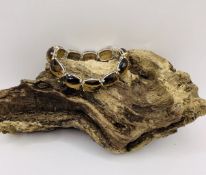 Vintage 1980s Unisex Sterling Silver Tigers Eye Cabochon Bracelet 8 inch 29.4g