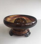 Davidson, Art Deco Cloud Glass Trio In Amber, Posey Bowl, Pedestal & Frog, Circa 1930