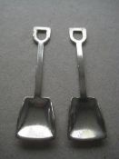 Antique Pair of Silver-Plated Shovel Designed Salt Spoons