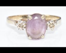 A 9ct Gold Ring Set With An Amethyst and Diamonds, 1.6g, Size N
