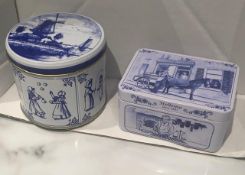 Two Dutch Tins, Folk Art and Utility Scenes, One Circular and One Retangular