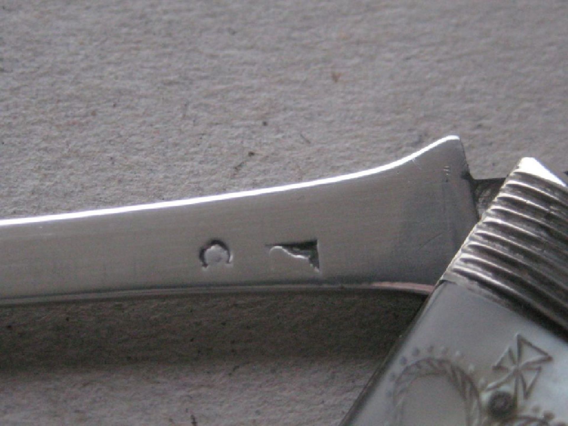 Rare George III Mother of Pearl Hafted Silver Bladed Folding Fruit Knife and Folding Fork - Image 7 of 10