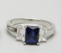 Silver Ring With Blue Stone and CZ