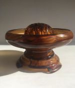 Davidson, Art Deco Cloud Glass Trio In Amber, Posey Bowl, Pedestal & Frog, Circa 1930 No2