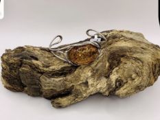 New TGGC Sterling Silver Cognac Amber Cabochon Cuff Bangle 17.86gm
