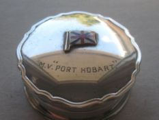 Vintage Silver Plated M.V. Port Hobart Engraved Souvenir Pill Box
