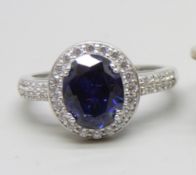 Silver Ring With CZ and Blue Stone, 4 grams, Q