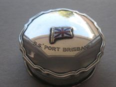 Vintage Silver Plated S.S. Port Brisbane Engraved Souvenir Pill Box