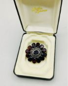 Large Antique Sterling Silver Red Wine Almandine Garnet Brooch/Pendant