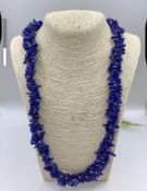 Vintage Colbolt Blue 3 Strand Chip Bead Necklace 72cm Lapis Lazuli