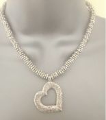 Rare Vintage Sterling Silver Heavy Chunky Open Heart Dower & Hall Necklace 70.1g