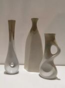 Circa 1970s ‘Sgrafo Modern’ Swirl, Sale and Twist Vase Trio Display of German Mid Century Design