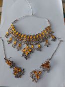 Spectacular Amber Colour Necklace and Earrings, Vintage