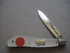 George V Mother of Pearl Hafted Silver Bladed Folding Fruit Knife, Sheffield 1919