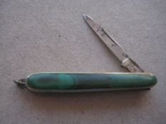 Vintage Miniature Green Agate Hafted Penknife, c1940
