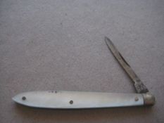 Victorian Mother of Pearl Hafted Steel Bladed Folding Fruit Knife, c1900