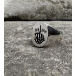 Parabellum London Still Alive Sterling Silver Handmade Signet Ring Size V.5 w16.30gm