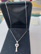 Key Pendant With Red Stone and Chain