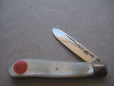 Rare Joseph Rodgers George V Mother of Pearl Hafted Silver Bladed Folding Fruit Knife, 1908