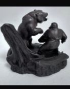Vintage Bronze Bear & Hunter Figurine