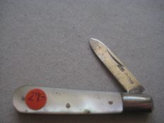 George V Mother of Pearl Hafted Silver Bladed Folding Fruit Knife, Birmingham 1929