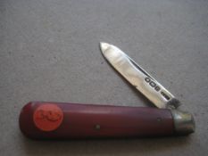Rare Red Bakerlite Plastic Hafted Silver Bladed Folding Fruit Knife, Sheffield 1913