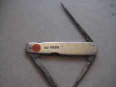 Edwardian Silver Hafted Multi-Bladed Steel Bladed Folding Penknife, Sheffield 1904