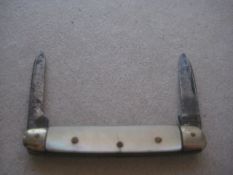 Victorian Mother of Pearl Hafted Twin Steel Bladed Folding Fruit Knife, c1900