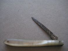 Victorian Mother of Pearl Hafted Steel Bladed Folding Fruit Knife, c1900
