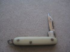Miniature Bone Hafted Steel Bladed Folding Fruit Knife