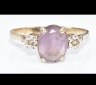 9 ct Gold Ring Set With 0.20ct An Amethyst and Diamonds, 1.6g, Size N