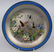 Fine Victorian Hand Painted Platinum Charger with Bronze Rim