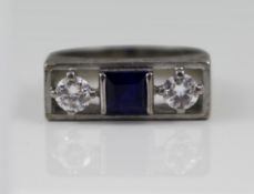 Vintage Sapphire & Diamond Three Stone White Gold Ring