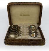Cased Set of 6 Canadian Sterling Silver & Enamel Souvenir Spoons – Morris Michaels, c.1930s