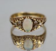 Vintage Opal & Diamond Ring in 9ct Gold