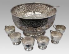 Mid-Century Silver-Plated Punch Bowl Set by The Sheffield Silver Co., USA