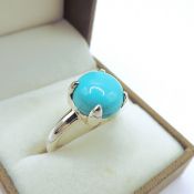 Sterling Silver Cabochon Turquoise Ring New With Gift Pouch