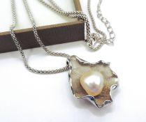 Artisan Sterling Silver Cultured Pearl In A Shell Pendant Necklace