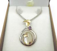 Antique Arts & Crafts Silver Mother of Pearl & Amethyst Necklace