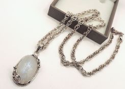 Vintage Artisan Cabochon Moonstone Sterling Silver Pendant Necklace