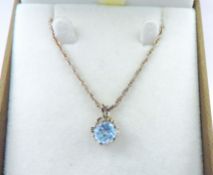 Sterling Silver Blue Topaz Gemstone Necklace New With Gift Pouch