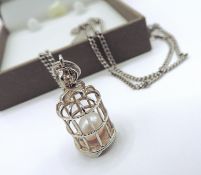 Vintage Artisan Sterling Silver Cultured Pearl Pendant Necklace