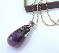 Artisan Sterling Silver Large Amethyst & Tourmaline Pendant Necklace