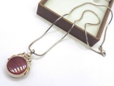 Vintage Sterling Silver Carnelian & Bloodstone Swivel Fob & Chain