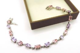 925 Silver Pink Topaz & Amethyst Gemstone Bracelet