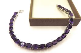 925 Sterling Silver 21 Carat Amethyst Gemstone Bracelet New With Gift Box