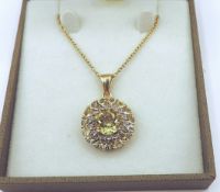 Gold On Sterling Silver Heliodor & Diamond Pendant Necklace New With Gift Box